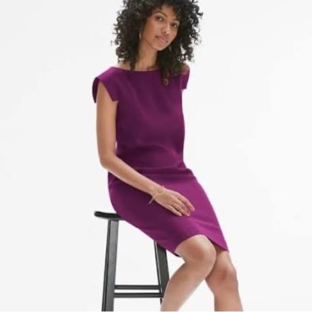 MM Lafleur The Sarah Dress - Plum Purple Crepe Cap Sleeve Sheath